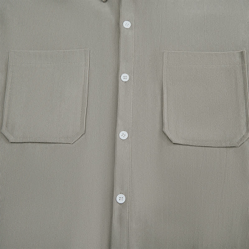 Buddha Stones Fall Casual Solid Corduroy Men's Long Sleeve Shirts With Patch Pockets - image 13