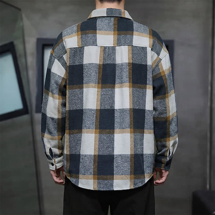 Buddha Stones Spring Fall Casual Vintage Button-Up Plaid Men's Long Sleeve Shirts - image 11