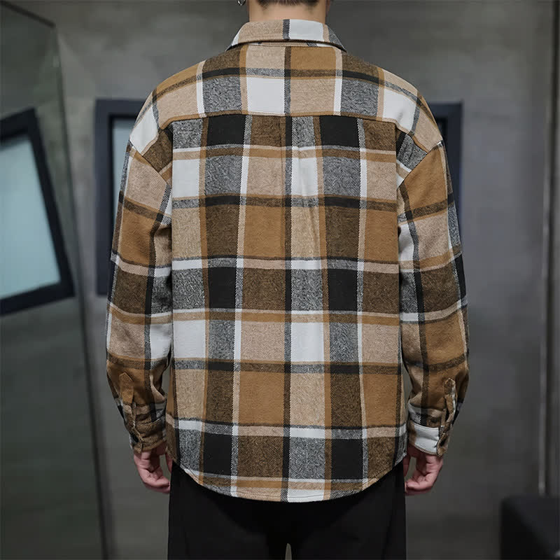 Buddha Stones Spring Fall Casual Vintage Button-Up Plaid Men's Long Sleeve Shirts - image 1