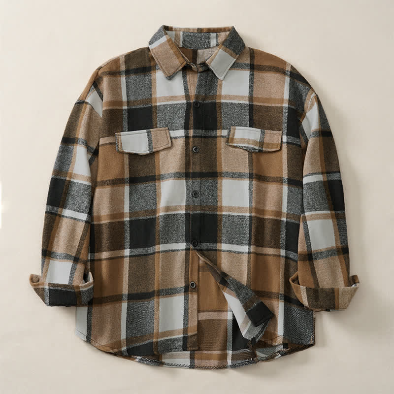Buddha Stones Spring Fall Casual Vintage Button-Up Plaid Men's Long Sleeve Shirts - image 2