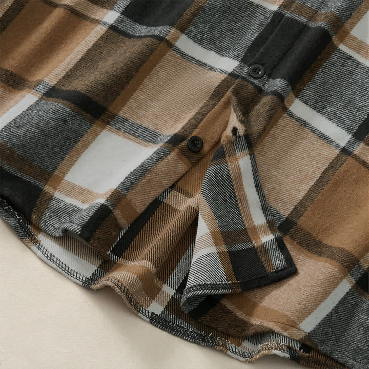 Buddha Stones Spring Fall Casual Vintage Button-Up Plaid Men's Long Sleeve Shirts - image 7