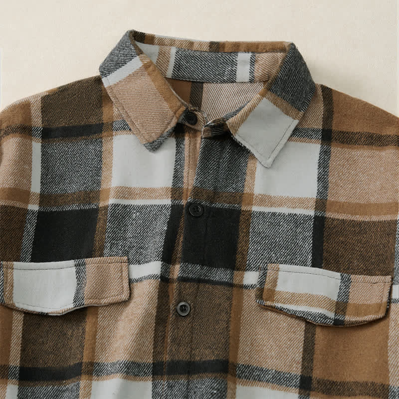Buddha Stones Spring Fall Casual Vintage Button-Up Plaid Men's Long Sleeve Shirts - image 4