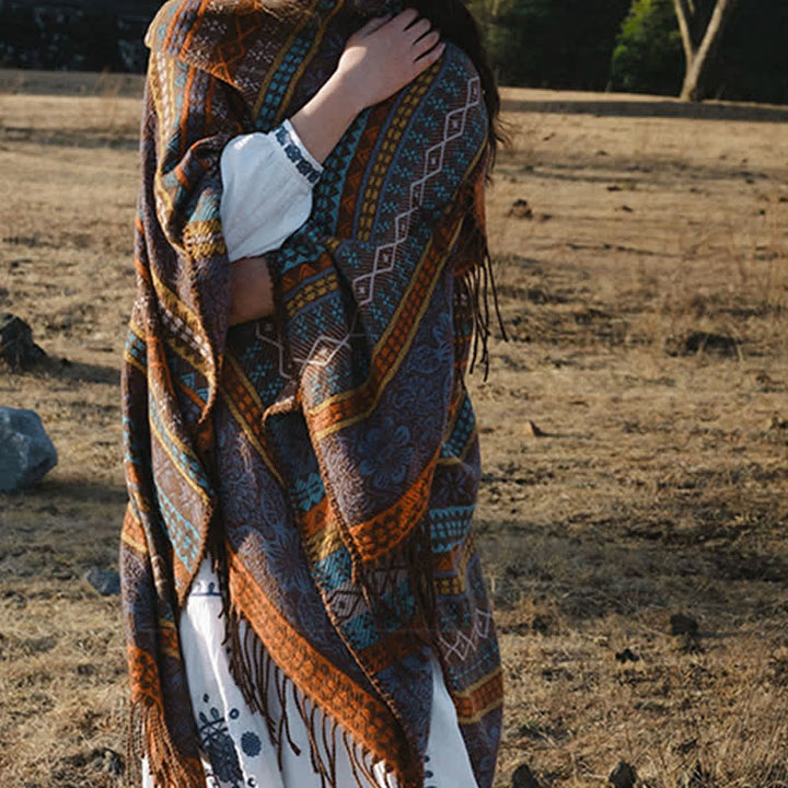 Buddha Stones Fall Winter Boho Geometric Stripes Tassel Cozy Women's Shawl - image 3