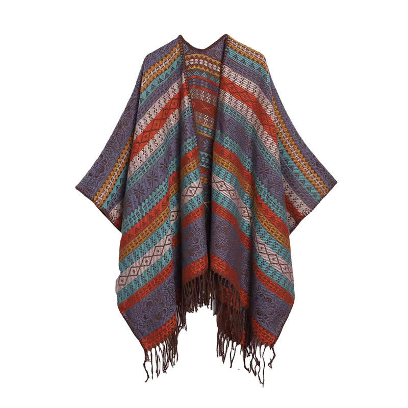 Buddha Stones Fall Winter Boho Geometric Stripes Tassel Cozy Women's Shawl - MediumPurple - image 1