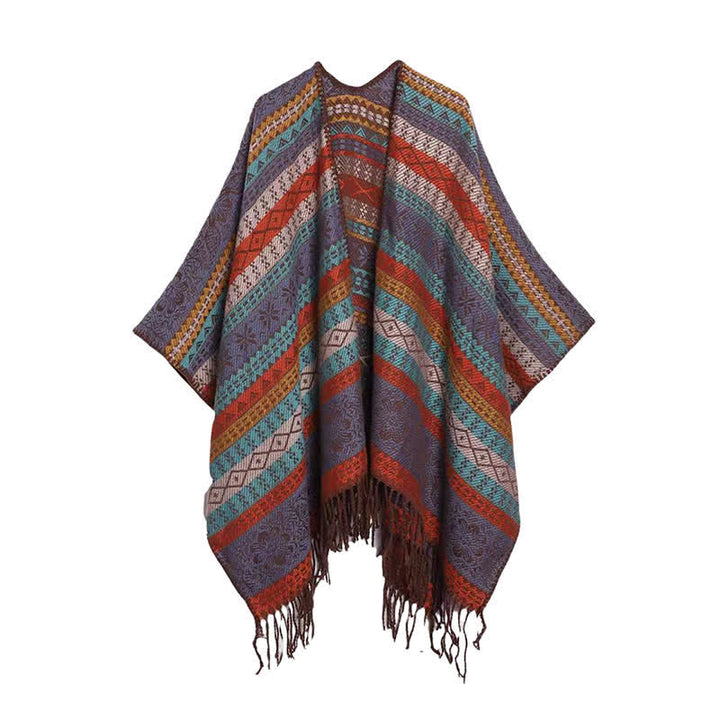 Buddha Stones Fall Winter Boho Geometric Stripes Tassel Cozy Women's Shawl - MediumPurple - image 1