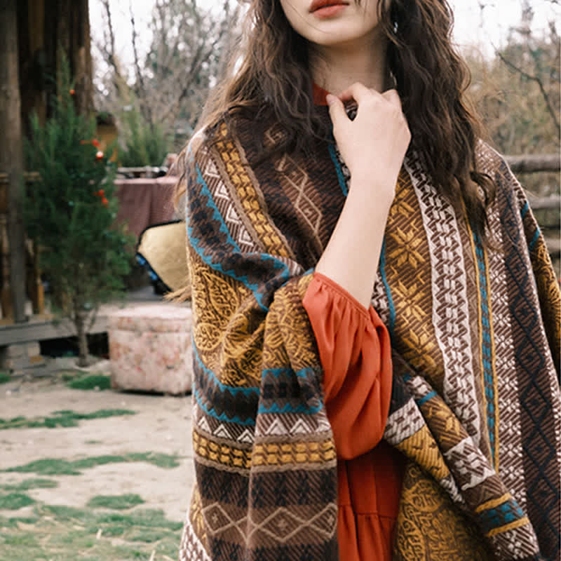 Buddha Stones Fall Winter Boho Geometric Stripes Tassel Cozy Women's Shawl - image 12