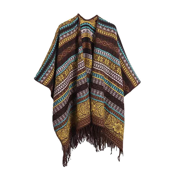 Buddha Stones Fall Winter Boho Geometric Stripes Tassel Cozy Women's Shawl - Yellow - image 11