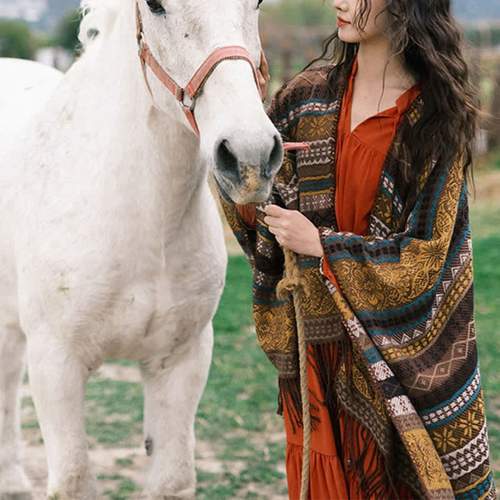 Buddha Stones Fall Winter Boho Geometric Stripes Tassel Cozy Women's Shawl - image 14