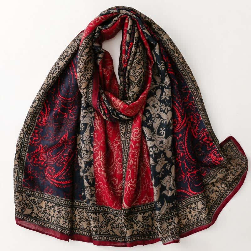Buddha Stones Fall Winter Paisley Floral Border Print Soft Women's Scarf - Maroon - image 15