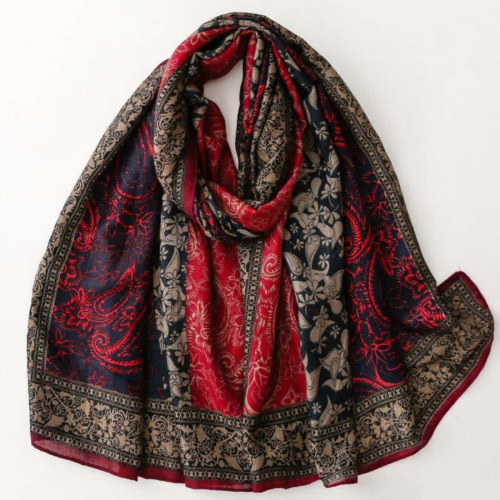 Buddha Stones Fall Winter Paisley Floral Border Print Soft Women's Scarf - Maroon - image 15