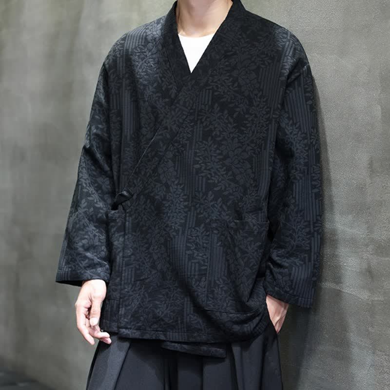 Buddha Stones Fall Winter Tang Style Casual Drawstring Floral Men's Kimonos - image 14