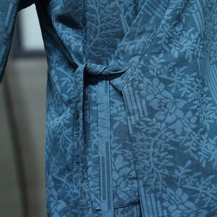 Buddha Stones Fall Winter Tang Style Casual Drawstring Floral Men's Kimonos - image 9