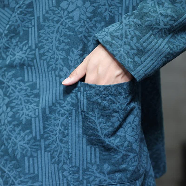 Buddha Stones Fall Winter Tang Style Casual Drawstring Floral Men's Kimonos - image 8