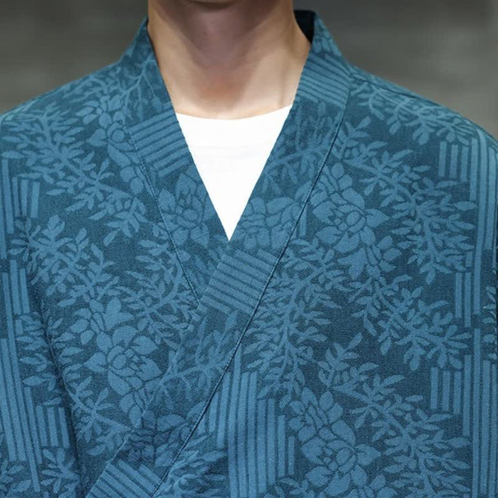 Buddha Stones Fall Winter Tang Style Casual Drawstring Floral Men's Kimonos - image 6