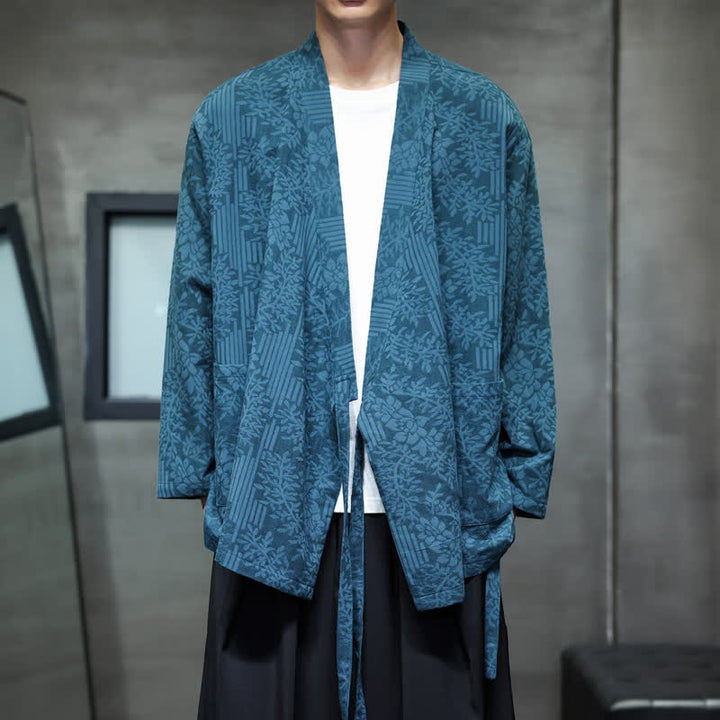 Buddha Stones Fall Winter Tang Style Casual Drawstring Floral Men's Kimonos - image 1