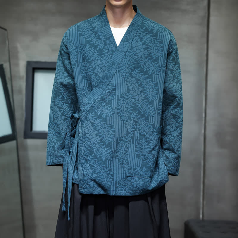 Buddha Stones Fall Winter Tang Style Casual Drawstring Floral Men's Kimonos - image 3