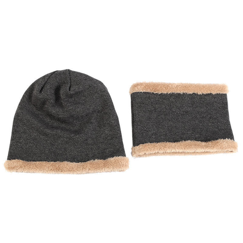 Buddha Stones 2Pcs Fall Winter Knit Plush Lined Slouchy Neck Warmer Men's Scarf Hat - image 1