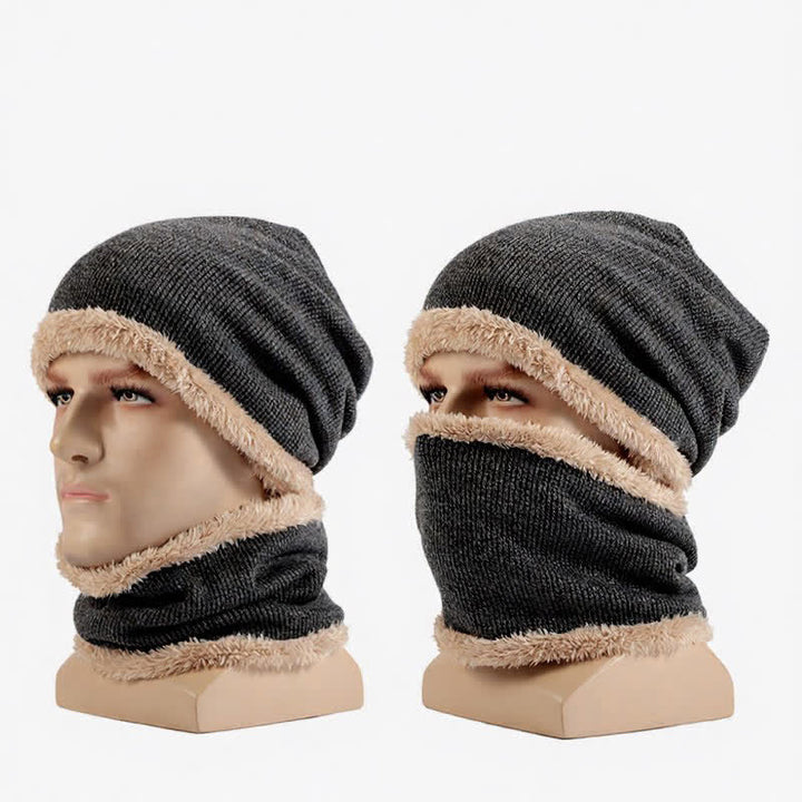 Buddha Stones 2Pcs Fall Winter Knit Plush Lined Slouchy Neck Warmer Men's Scarf Hat - image 2