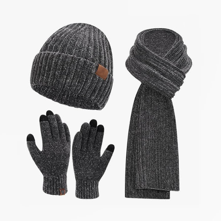 Buddha Stones 3Pcs Fall Winter Ribbed Knit Cozy Women's Scarf Hat Gloves - DimGray - image 0