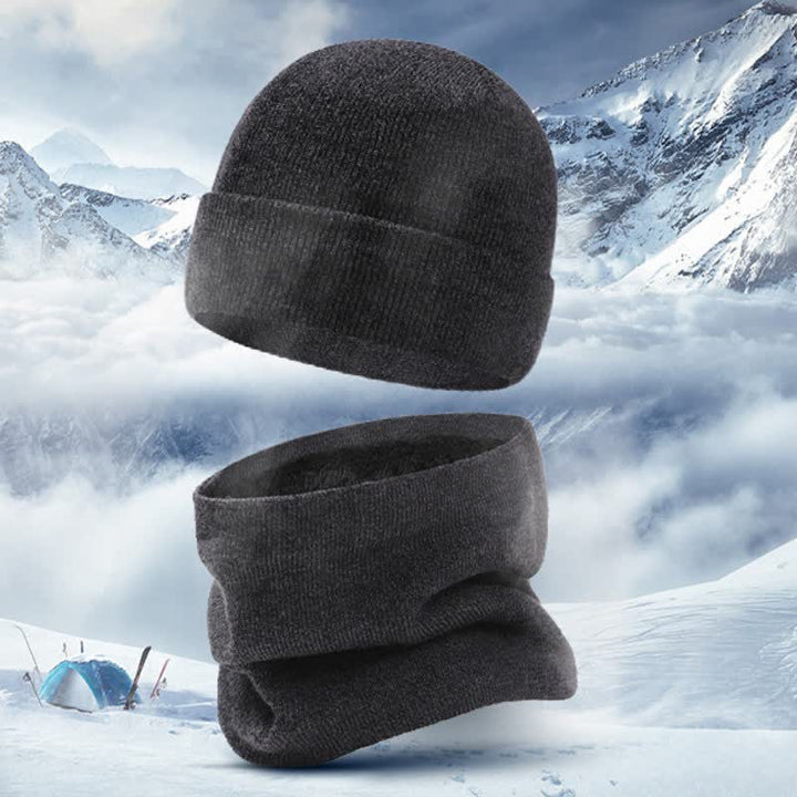 Buddha Stones 3Pcs Fall Winter Ribbed Knit Neck Warmer Men's Scarf Hat Gloves - image 2