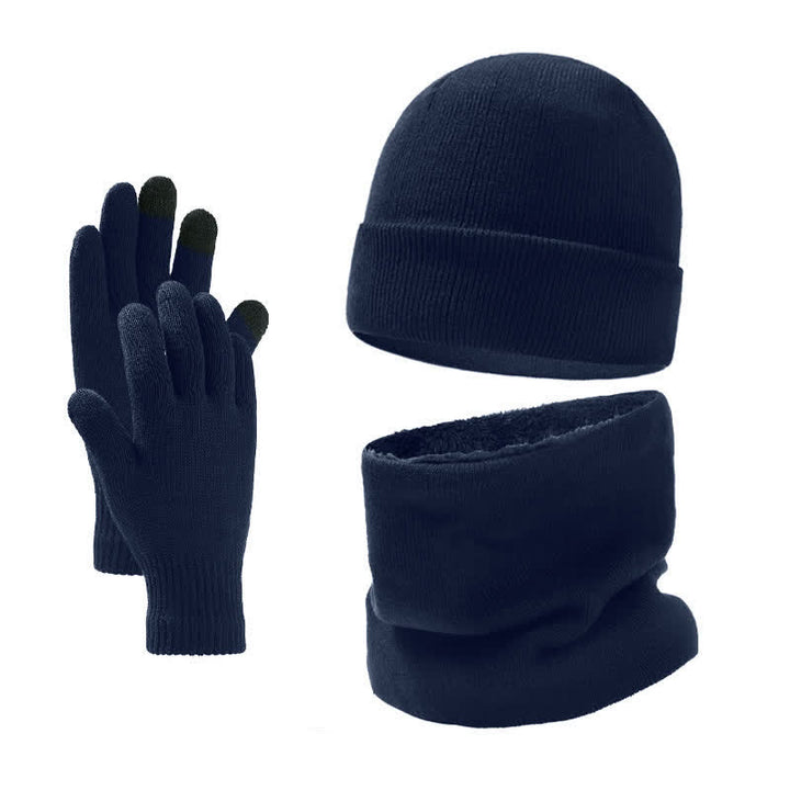 Buddha Stones 3Pcs Fall Winter Ribbed Knit Neck Warmer Men's Scarf Hat Gloves - MidnightBlue - image 12