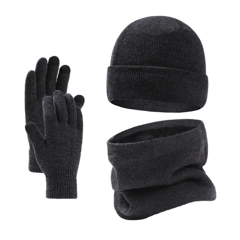 Buddha Stones 3Pcs Fall Winter Ribbed Knit Neck Warmer Men's Scarf Hat Gloves - DimGray - image 10