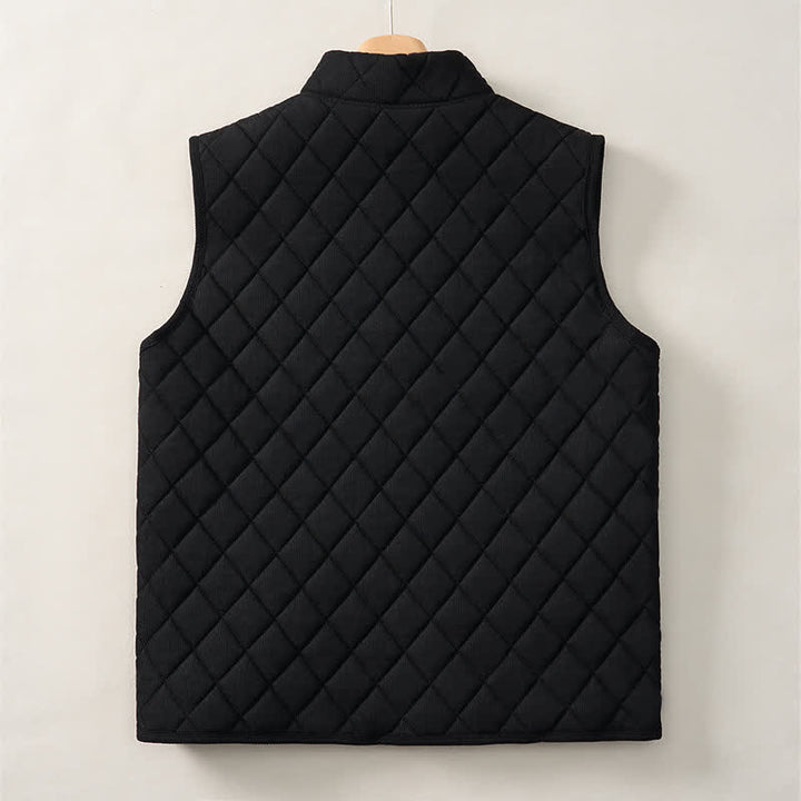 Buddha Stones Winter Casual Mandarin Collar Diamond-shaped Design Zipper Solid Tank Top Men's Vest With Pockets - image 15