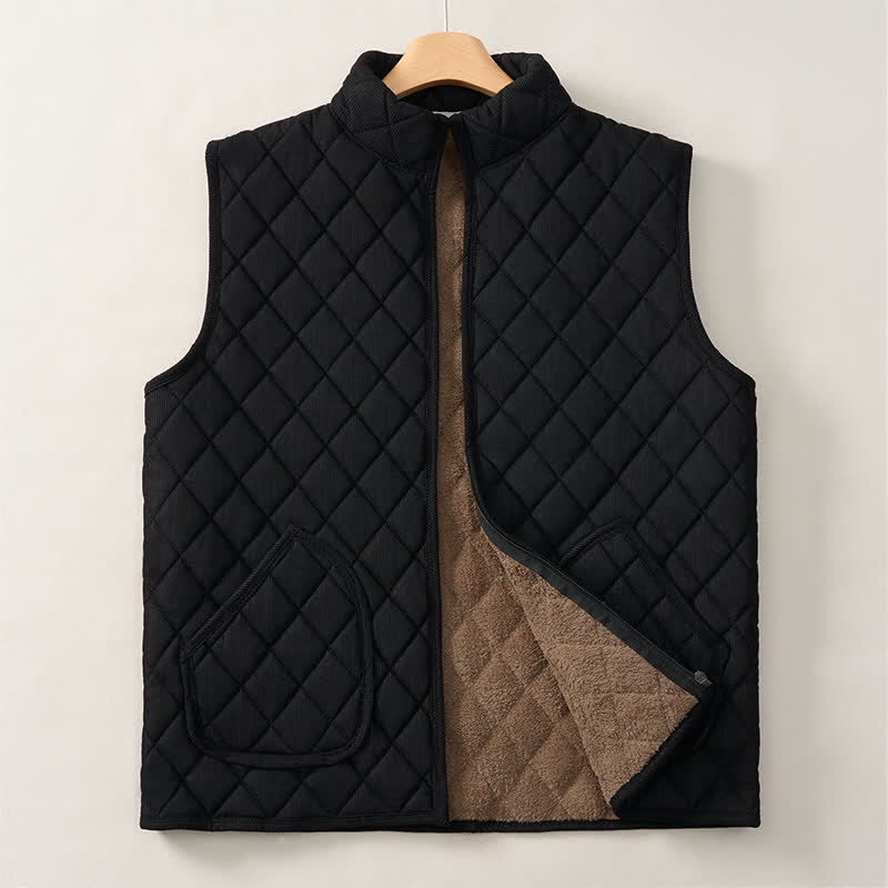 Buddha Stones Winter Casual Mandarin Collar Diamond-shaped Design Zipper Solid Tank Top Men's Vest With Pockets - image 14