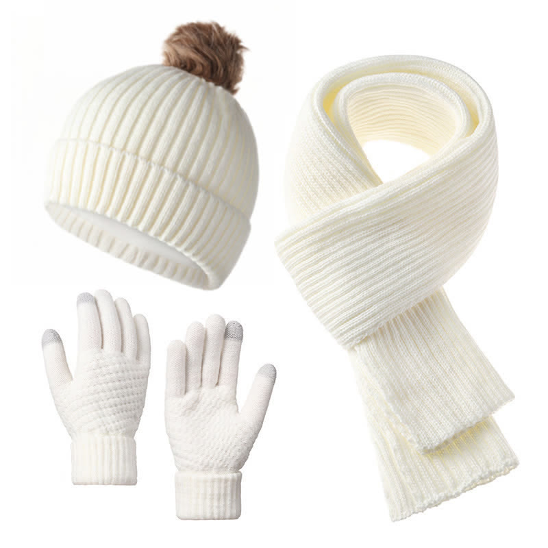 Buddha Stones 3Pcs Fall Winter Ribbed Knit Cozy Women's Scarf Gloves Hat - White - image 9