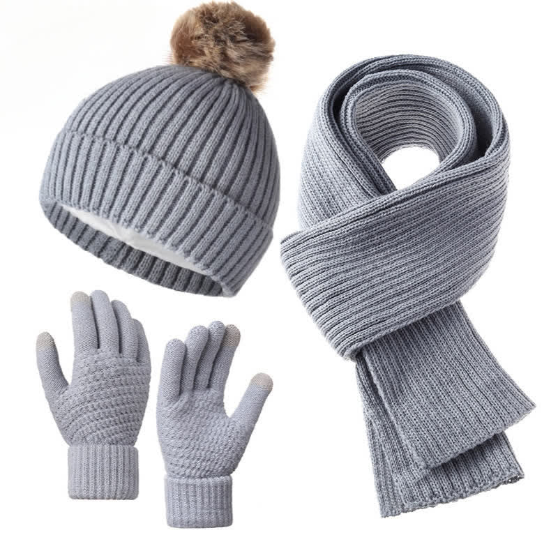 Buddha Stones 3Pcs Fall Winter Ribbed Knit Cozy Women's Scarf Gloves Hat - Gray - image 5