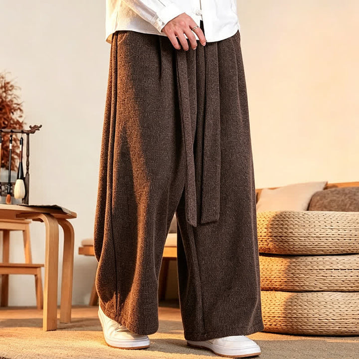 Buddha Stones Fall Winter Casual Minimalist Drawstring Solid Long Pants Men's Straight Leg Pants - image 9