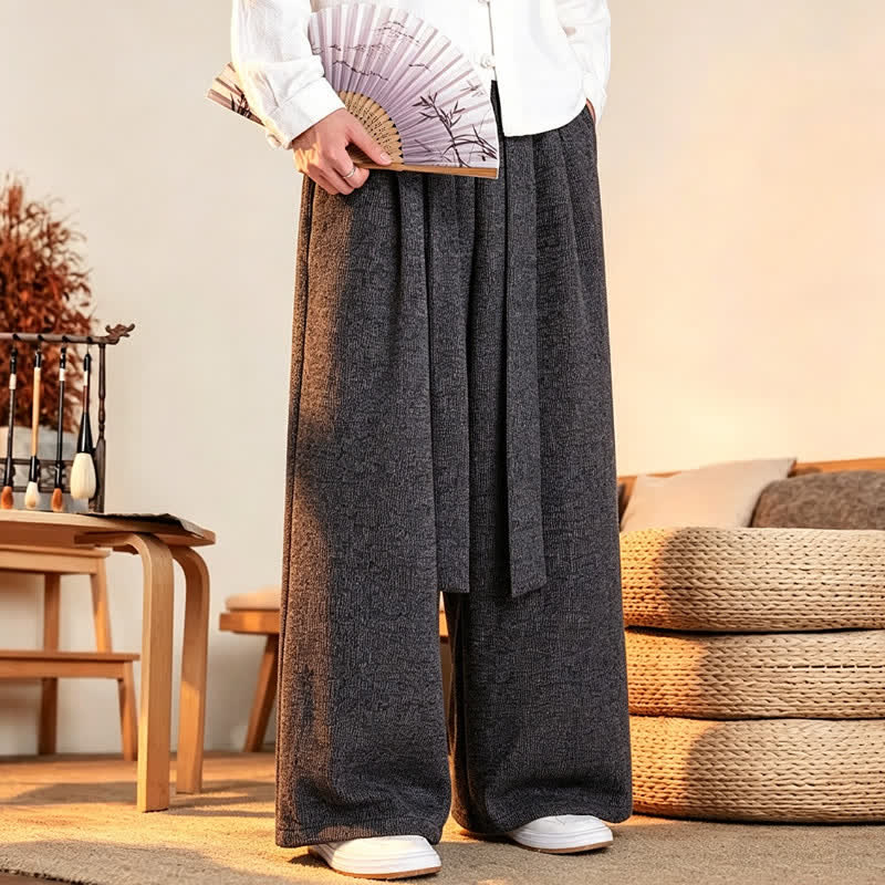 Buddha Stones Fall Winter Casual Minimalist Drawstring Solid Long Pants Men's Straight Leg Pants - SaddleBrown - US/UK/AU46，EU56 (5XL) - image 6