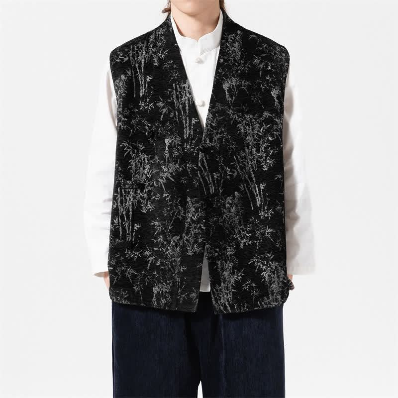 Buddha Stones Fall Tang Style Vintage Button-Up Bamboo Abstract Tank Top Men's Vest - image 1