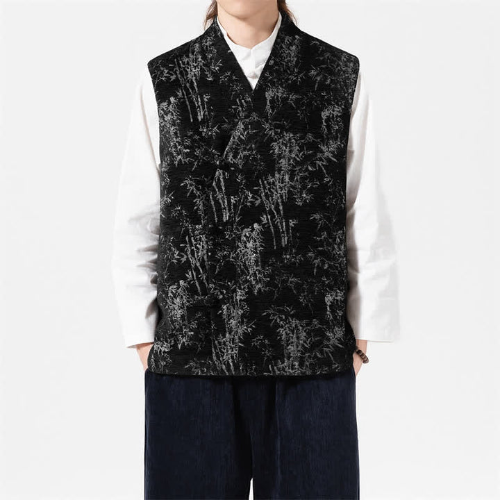 Buddha Stones Fall Tang Style Vintage Button-Up Bamboo Abstract Tank Top Men's Vest - image 7