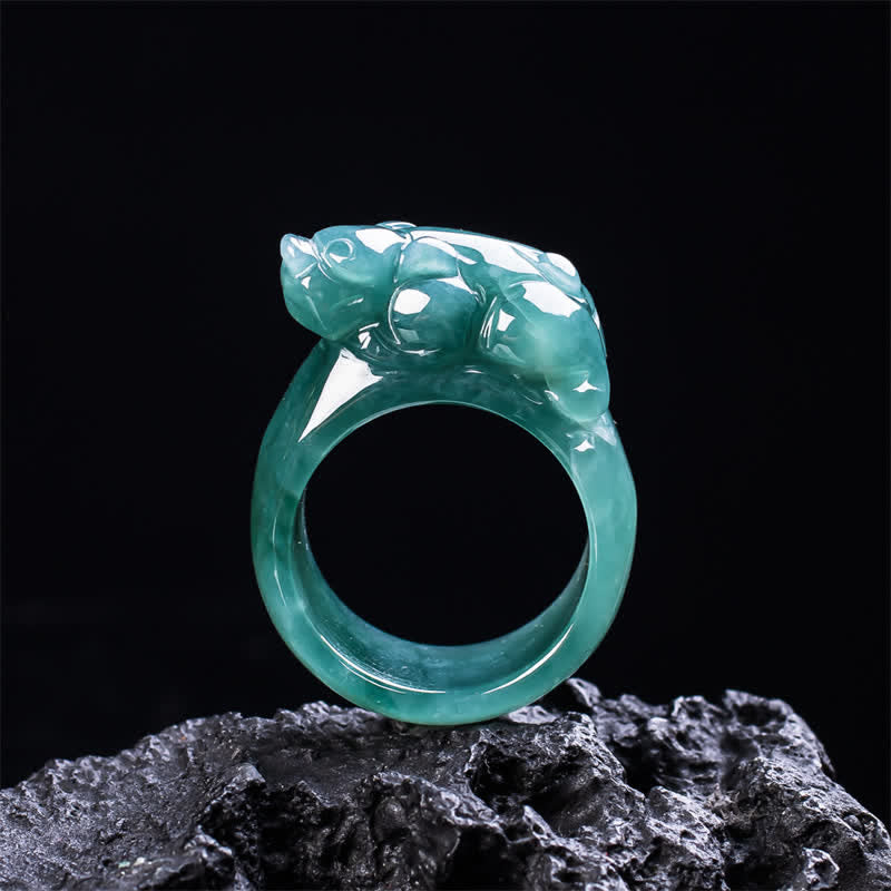 Buddha Stones Jade Hand-Carved Pi Xiu Wealth Ring - image 2