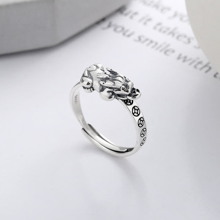 Buddha Stones 925 Sterling Silver Pi Xiu Coins Design Wealth Vintage Adjustable Ring - image 1