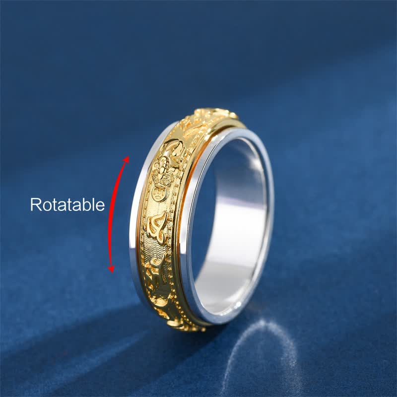 Buddha Stones Copper Pi Xiu Om Mani Padme Hum Two Tone Spinner Ring - image 4