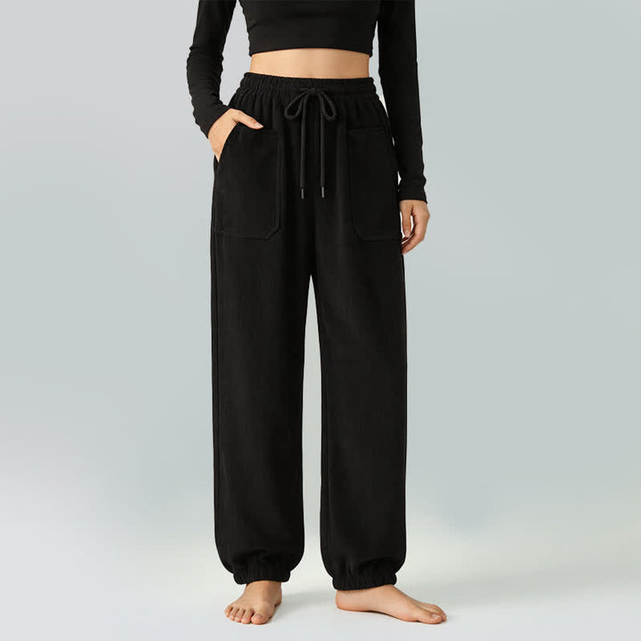 Buddha Stones Fall Winter Casual Drawstring Solid Long Pants Elastic Waist Corduroy Women's Tapered Pants With Pockets - image 7