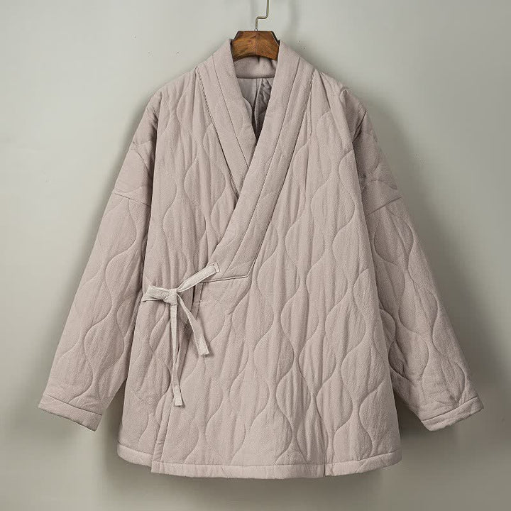 Buddha Stones Fall Winter Casual Tang Style Drawstring Quilted Solid Cotton Men's Kimono With Pockets - image 35