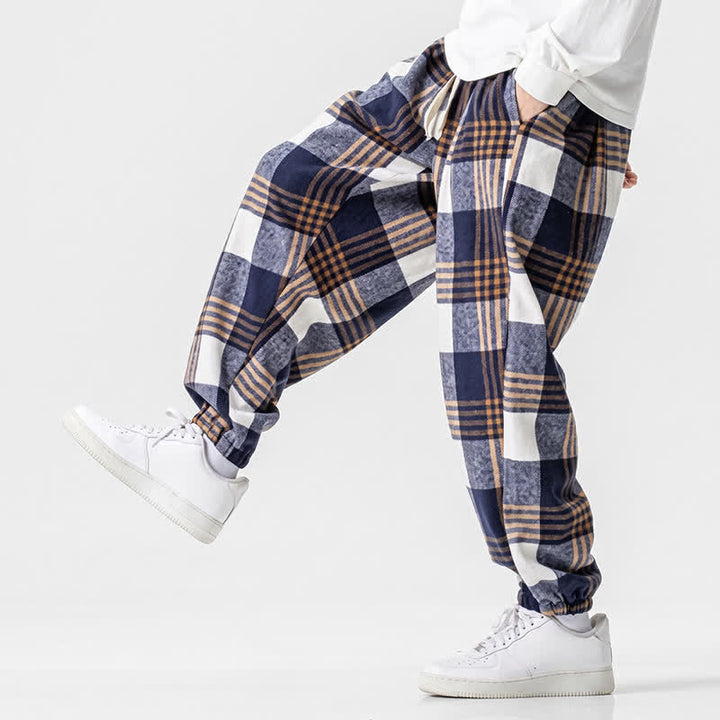 Buddha Stones Fall Winter Casual Drawstring Plaid Ankle Pants Men's Harem Pants With Pockets - image 8