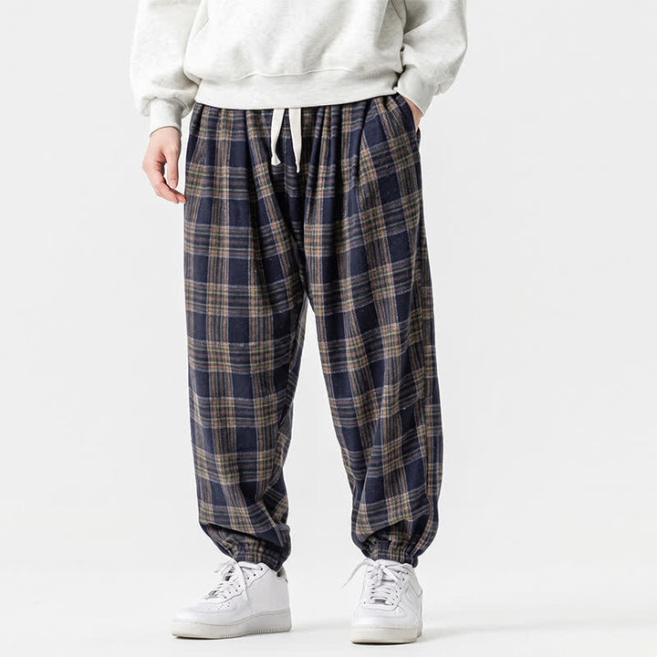 Buddha Stones Fall Winter Casual Drawstring Plaid Ankle Pants Men's Harem Pants With Pockets - image 19