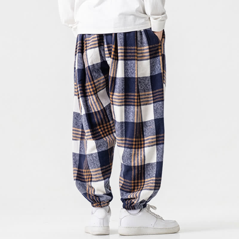 Buddha Stones Fall Winter Casual Drawstring Plaid Ankle Pants Men's Harem Pants With Pockets - image 4