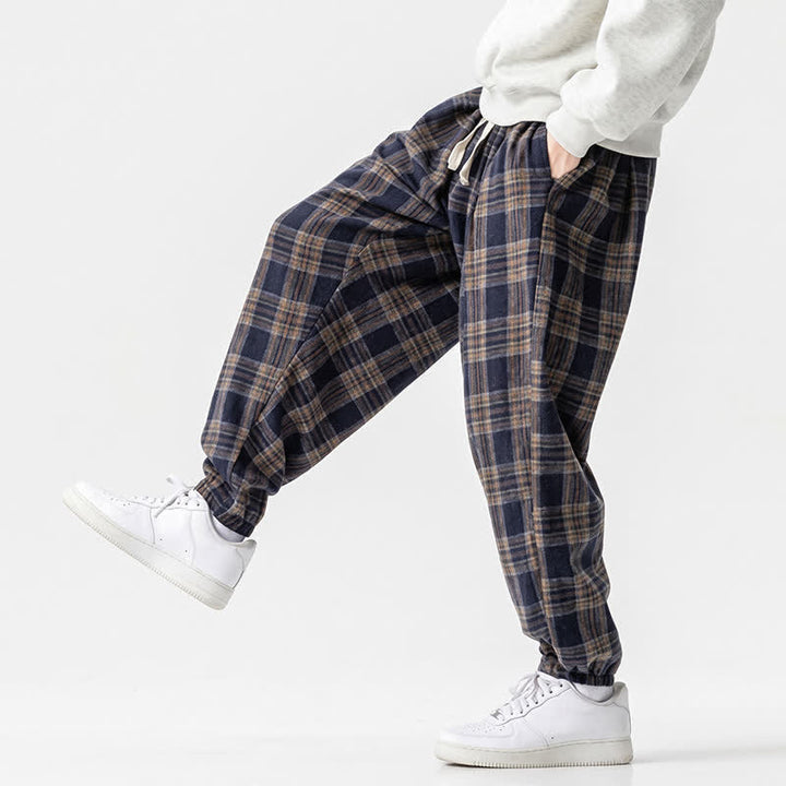 Buddha Stones Fall Winter Casual Drawstring Plaid Ankle Pants Men's Harem Pants With Pockets - image 23