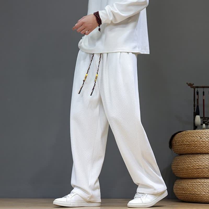 Buddha Stones Fall Winter Casual Vintage Drawstring Solid Long Pants Men's Straight Leg Pants With Pockets - image 30