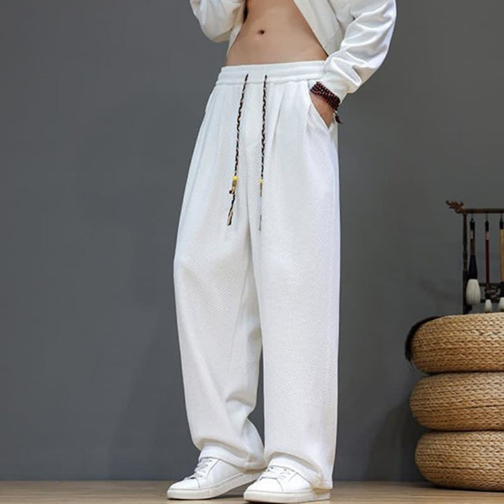 Buddha Stones Fall Winter Casual Vintage Drawstring Solid Long Pants Men's Straight Leg Pants With Pockets - image 34