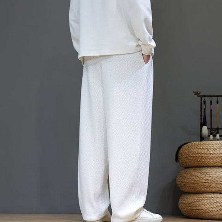 Buddha Stones Fall Winter Casual Vintage Drawstring Solid Long Pants Men's Straight Leg Pants With Pockets - image 31