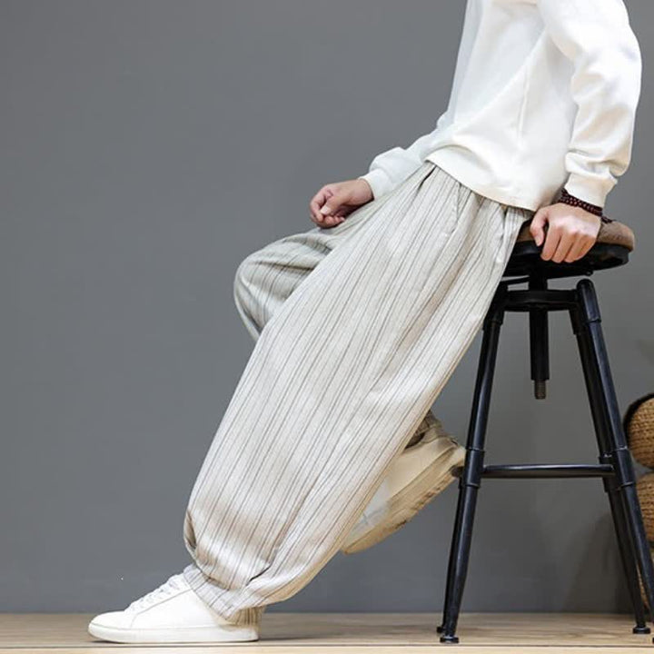 Buddha Stones Fall Casual Drawstring Striped Long Pants Men's Straight Leg Pants With Pockets - image 33