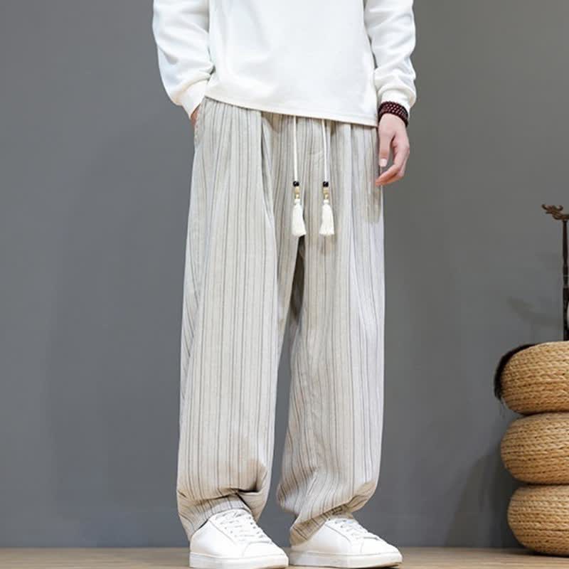Buddha Stones Fall Casual Drawstring Striped Long Pants Men's Straight Leg Pants With Pockets - image 32