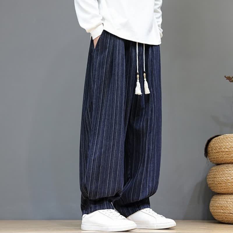 Buddha Stones Fall Casual Drawstring Striped Long Pants Men's Straight Leg Pants With Pockets - image 20