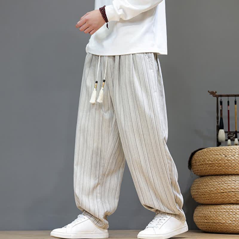 Buddha Stones Fall Casual Drawstring Striped Long Pants Men's Straight Leg Pants With Pockets - image 29